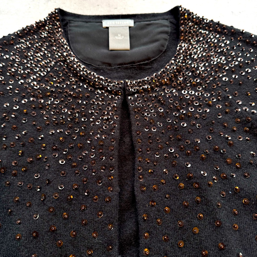 Ann Taylor Sequin Rabbit Hair Cashmere Wool Blend Cardigan With Sequins Medium - Picture 2 of 9